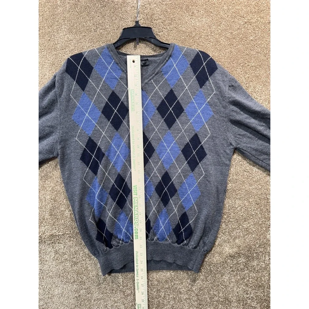Mario Gilberti‎ Mens XL Argyle V-Neck Sweater 100% Extrafine Merino Wool Italy